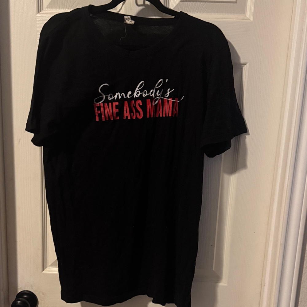 Black Graphic T-Shirt with Red and White Text